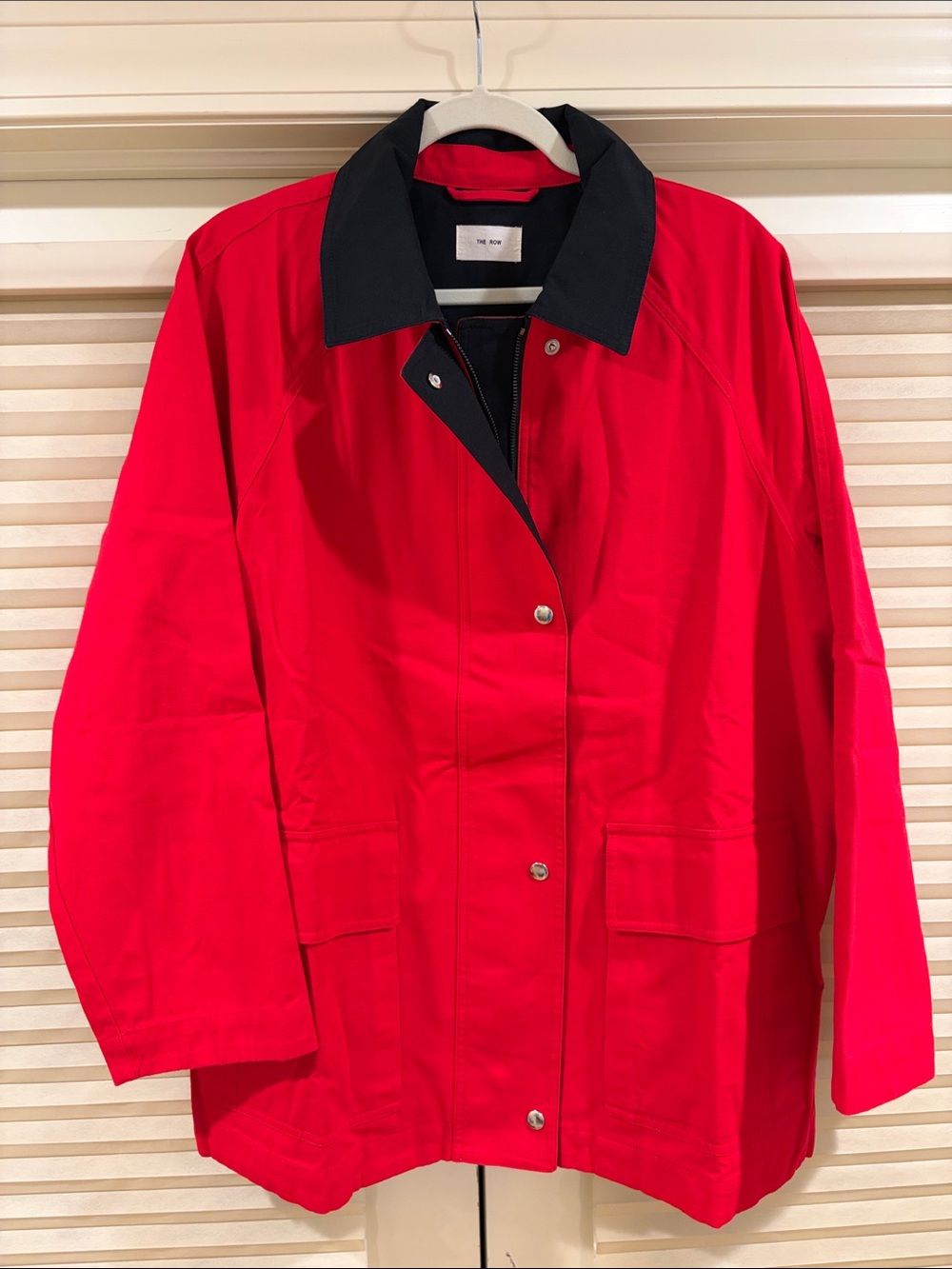 NWOT The Row Red Trench Coat with Black Collar, Size US 4